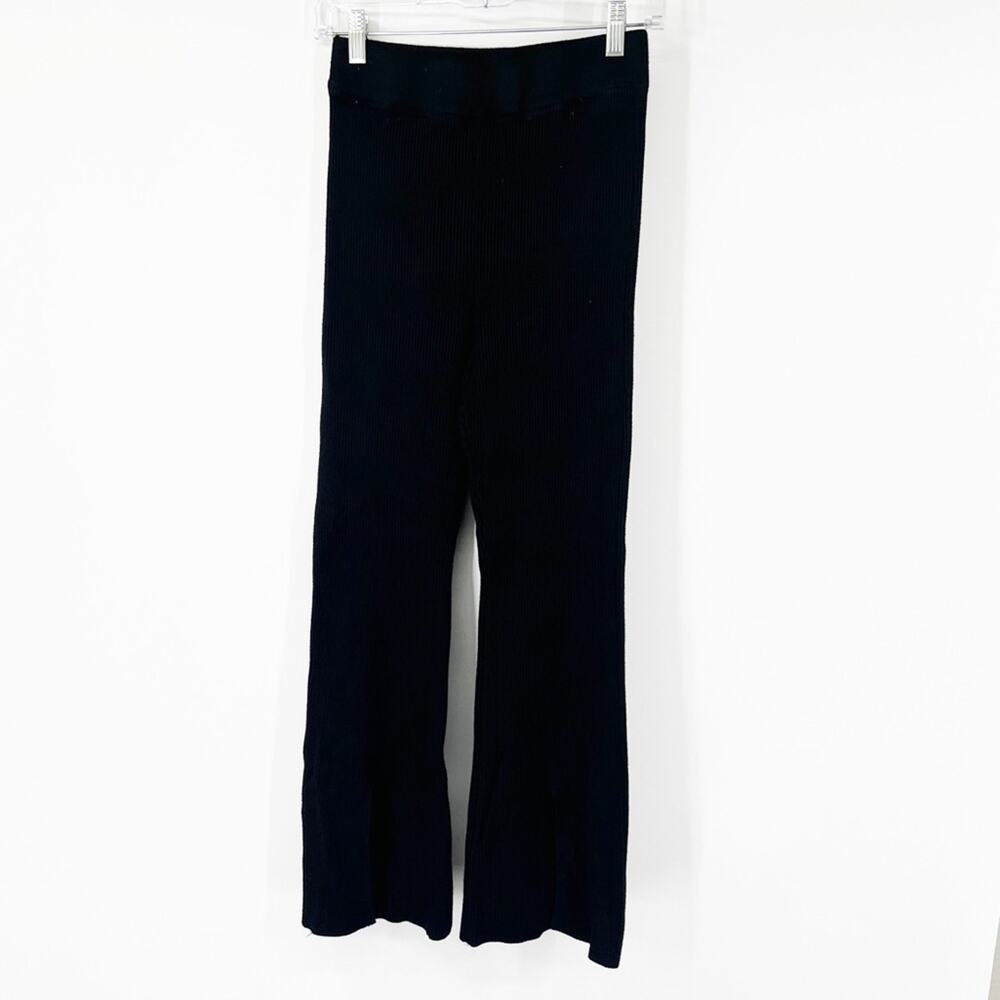 Abercrombie & Fitch Black Knit High Rise Pull-On Flared Pants Front Slits